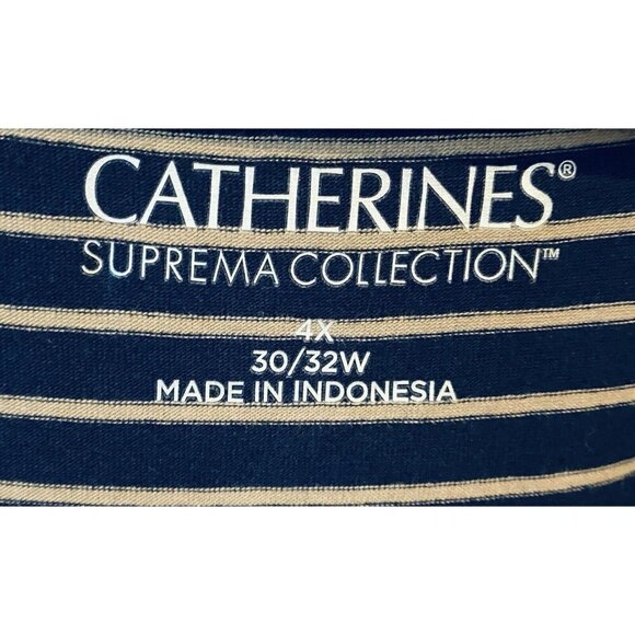 Catherines Cardigan Womens 4X Navy Blue Tan Striped Open Front Knit Classic - Picture 6 of 8